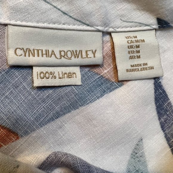 Cynthia Rowley Medium 100% Linen Botanical Leaf Feather Shirt Button Back Boho‎ - Picture 6 of 7
